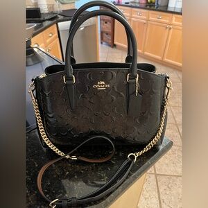 Coach Black Satchel with Gold Chain
